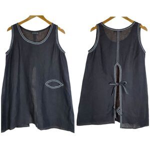 Snapdragon & Twig Linen Tunic Top Size S Black Sleeveless Oversized Lagenlook